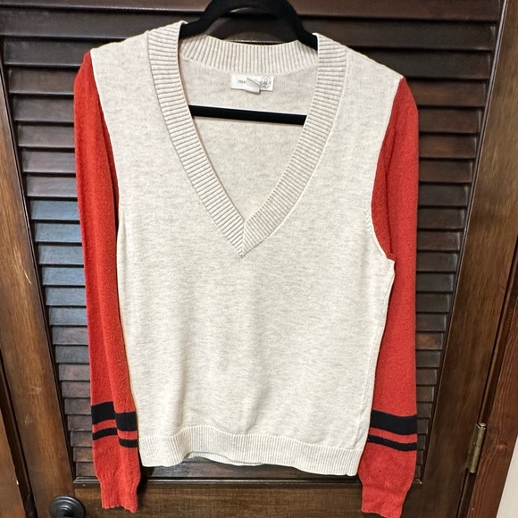 Treasure & Bond Red and Cream V-Neck Sweater - Picture 3 of 9